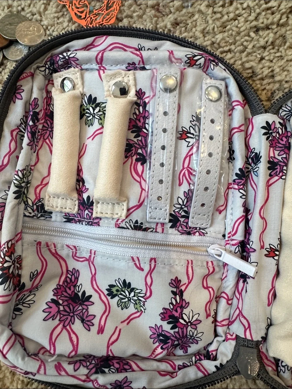 Vera Bradley Gray Floral Quilted Travel Pouch